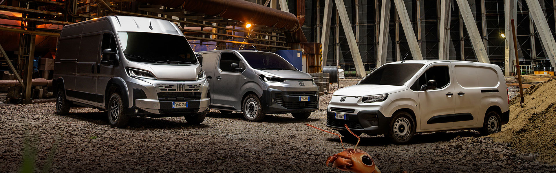 Die Modellrange der Fiat Professional auf einer baustelle